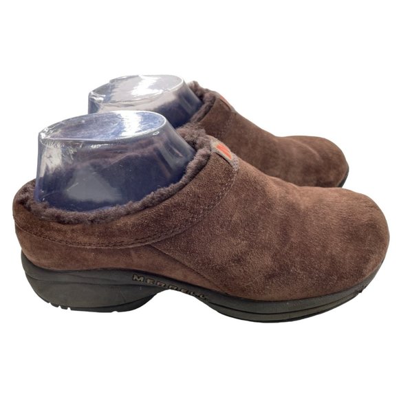 Merrell Women's Primo Chill Slide Chocolate Suede Faux Fur Mules Sz 7M (J63258) - Picture 1 of 8